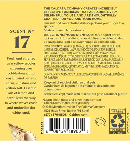 Caldrea Dish Soap, Biodegradable Dishwashing Liquid made with Soap Bark and Aloe Vera, Ginger Pomelo Scent, 16 oz