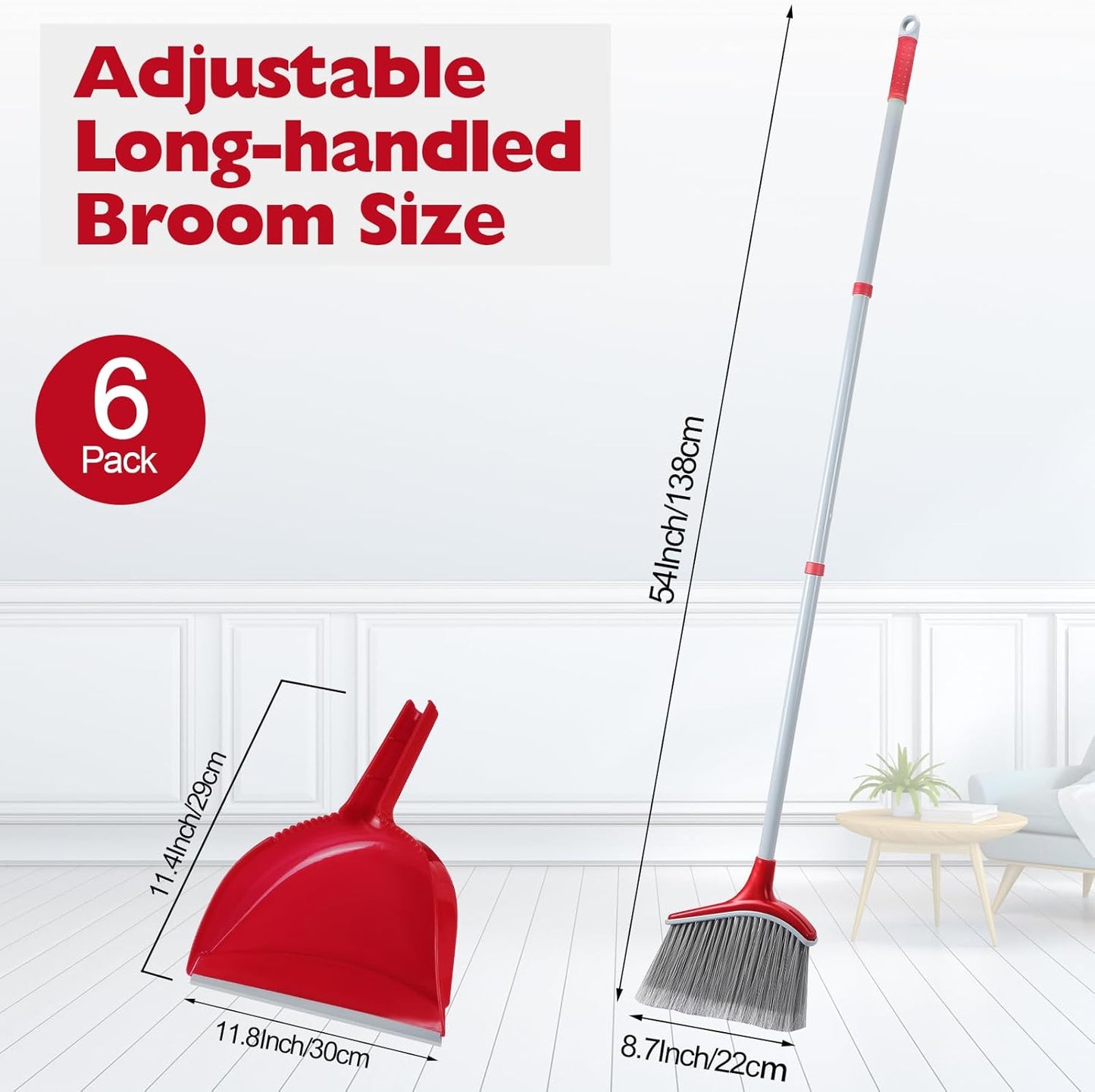 3 Pcs Broom and Dustpan Set 54 Inch Indoor Broom with Dust Pan Combo Set for Home Angle Broom and Dust Pan Kitchen Broom for Floor Cleaning