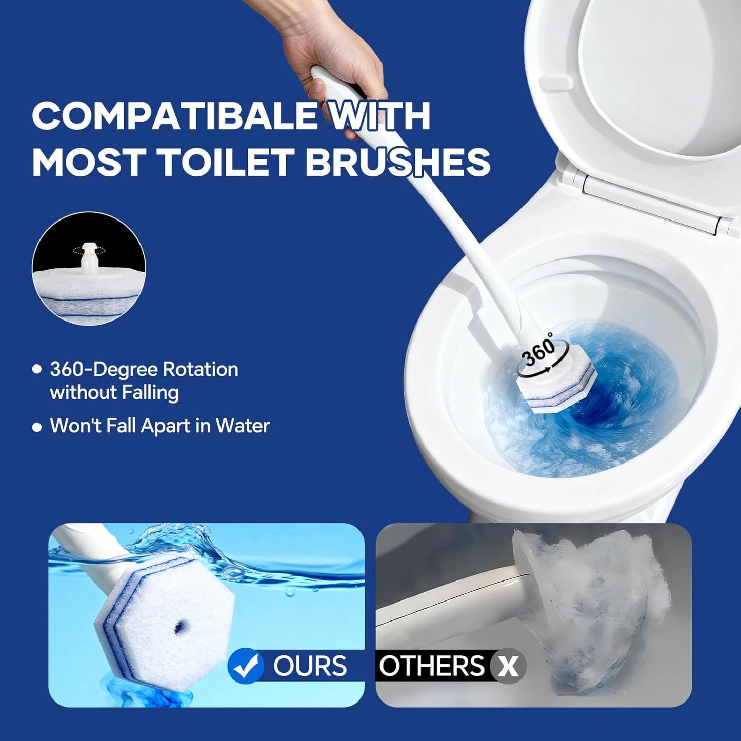 30 Toilet Bowal Wand Refills Fits for Clorox Toilet Brush Wand, Upgrade 3-Layer Disposable Bowl Cleaner Refills for Bathroom Cleaning, 3X Cleaning Power, No Falling Apart