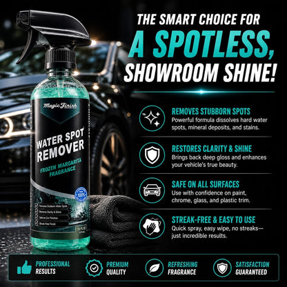 Magic Finish Water Spot Remover for Cars – Professional Hard Water Stain & Mineral Deposit Remover for Paint, Chrome & Wheels – Restores Shine & Gloss – Frozen Margarita Scent – 16oz