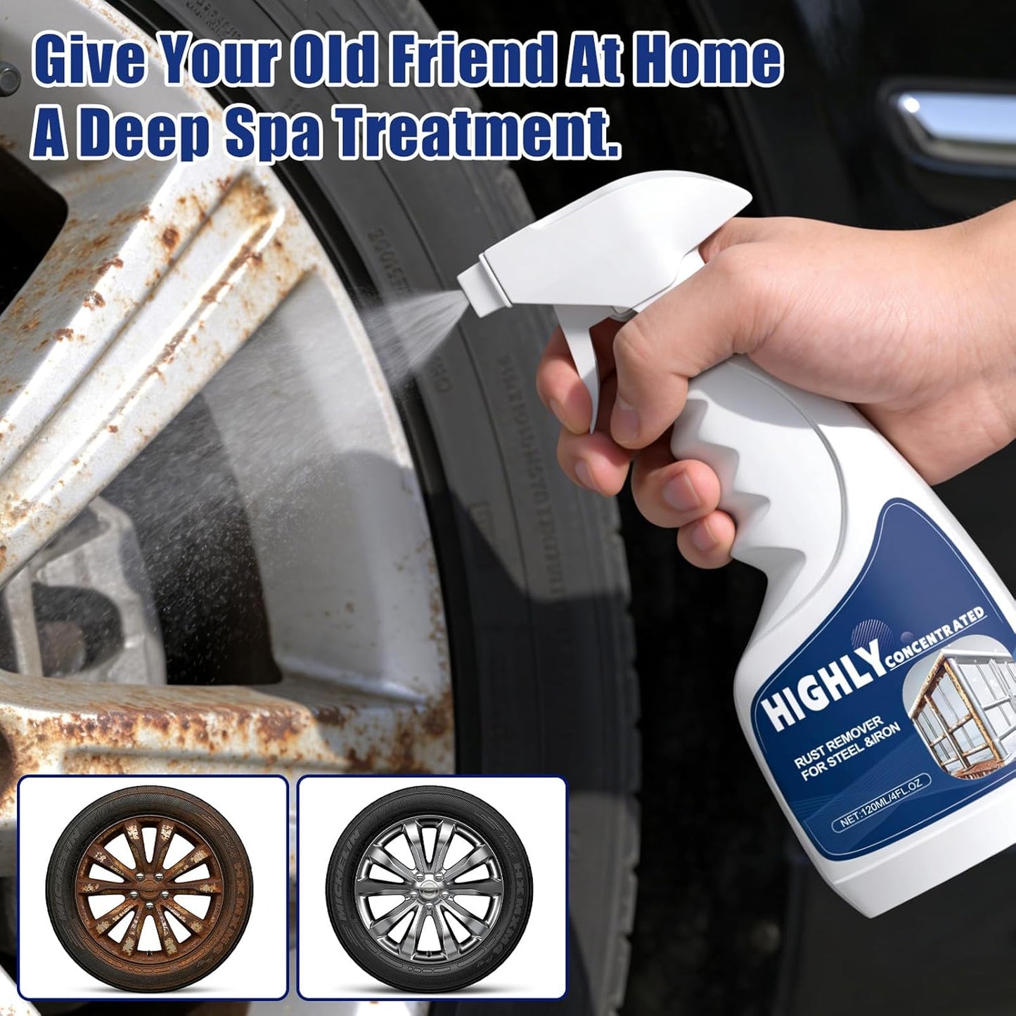 Rust Remover Spray for Metal, Powerful Fast Acting Rust Stain Remover & Stainless Steel Cleaner, Forms Protective Coating, for Tools, Kitchenware, Automotive Parts (2PCS)