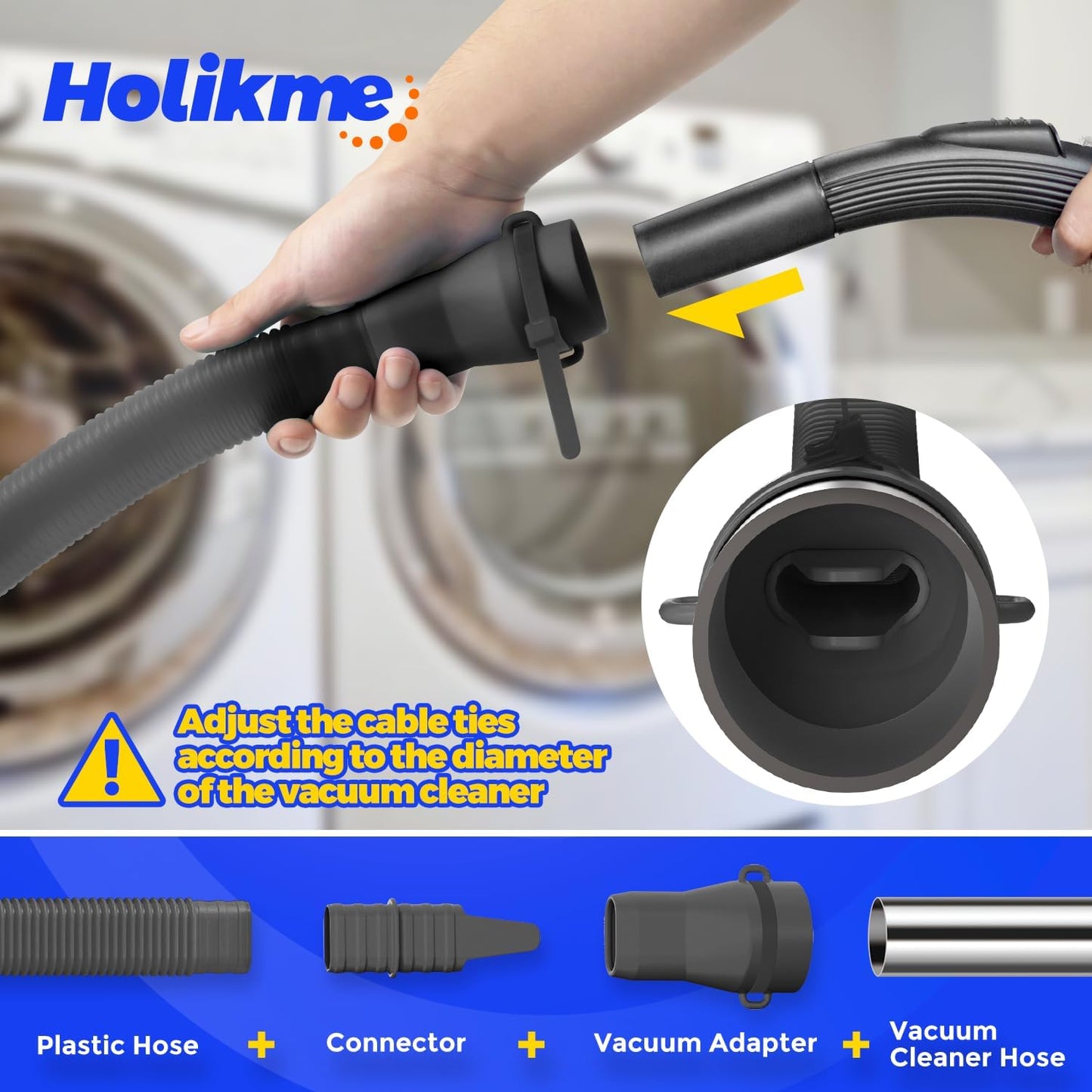 Holikme Dryer Vent Cleaner Kit 2 Pieces - Upgraded Dryer Lint Screens Cleaner Brush Part,Compatible with Most Vacuum Cleaner,Vacuum Hose Attachment & Refrigerator Coil Brush,Quickly Lint Remove,Blue
