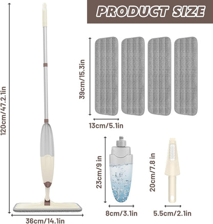 HOMTOYOU Spray Mops for Floor Cleaning: Wet Mop for Hardwood Tile Wood Laminate Vinyl - 3 Washable Microfiber Pads for Swiffer Powermop - Absorbs Pet Hair Dust