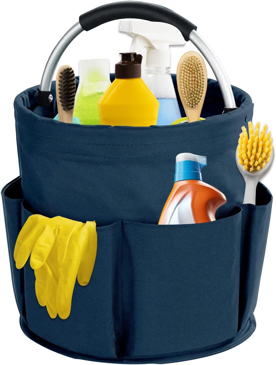17L Cleaning Caddy with Handle, Cleaning Supplies Organizer, Foldable Storage Basket, Cleaning Supply Caddy, Portable Multi Cleaning Bucket Bag for Home, Garden (Pink)