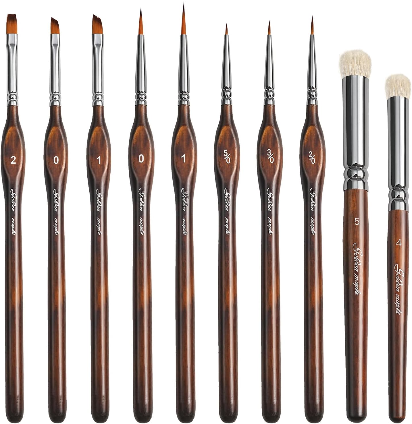 Golden Maple Detail Paint Brushes Set 10pcs Miniature Brushes for Fine Detailing & Art Painting - Acrylic, Watercolor, Oil, Models