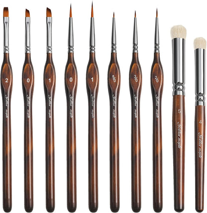 Golden Maple Detail Paint Brushes Set 10pcs Miniature Brushes for Fine Detailing & Art Painting - Acrylic, Watercolor, Oil, Models