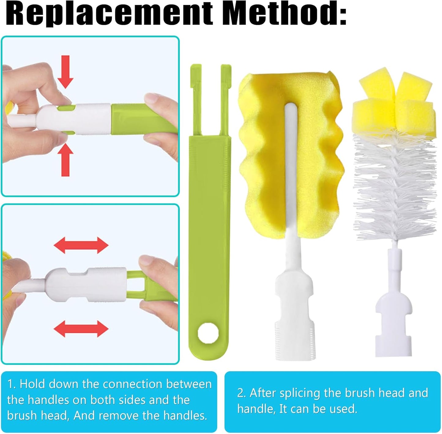 Baby Bottle Cleaning Brush 6-Piece Set Detachable Sponge Bottle Brush, Nylon Milk Bottle Brush, 2PCS Nipple Brush, 2PCS Straw Brush (Pink)