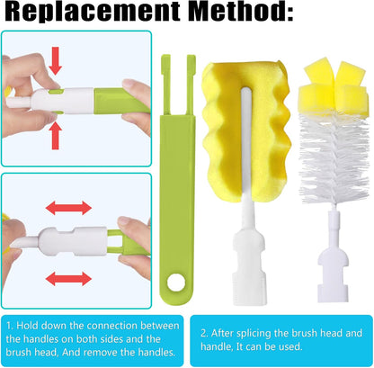 Baby Bottle Cleaning Brush 6-Piece Set Detachable Sponge Bottle Brush, Nylon Milk Bottle Brush, 2PCS Nipple Brush, 2PCS Straw Brush (Pink)