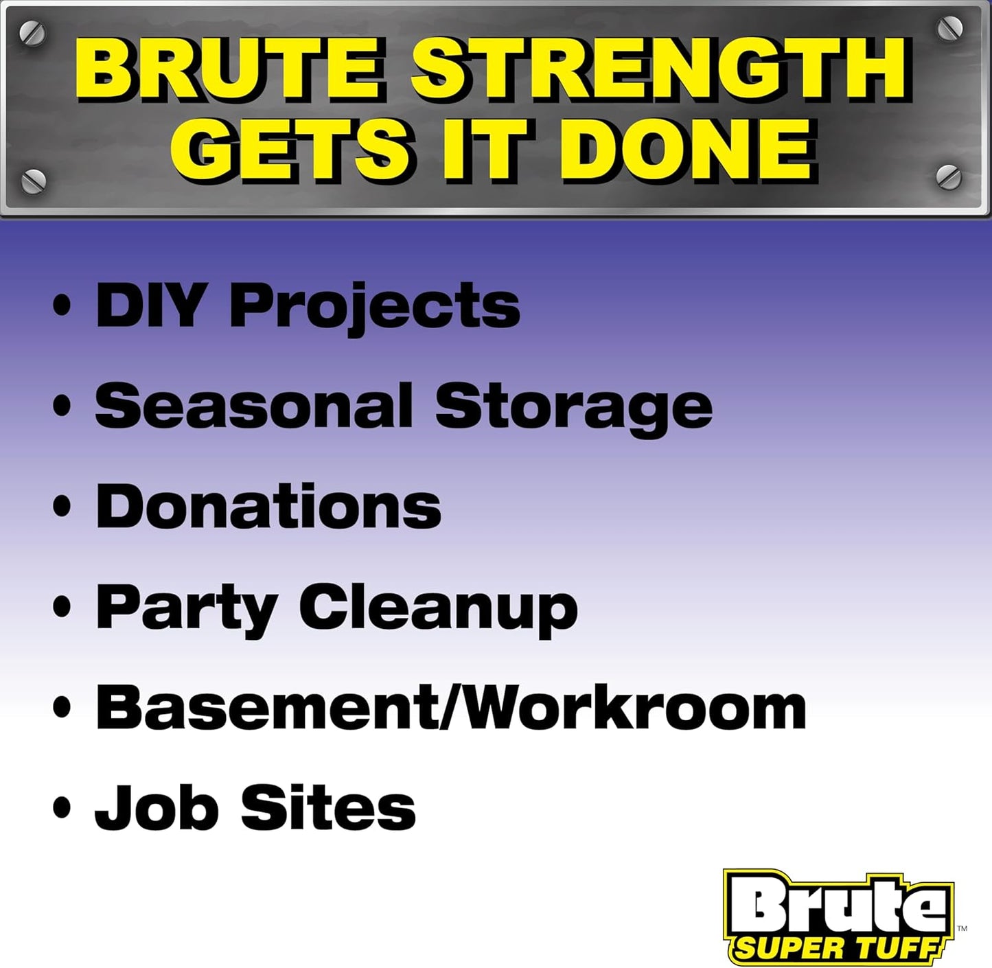 Brute Super Tuff Heavy Duty 2.2 MIL Contractor Bags, Extra Large Trash Bags, Twist Tie Closure, Black, 55 Gallon, 15 Count