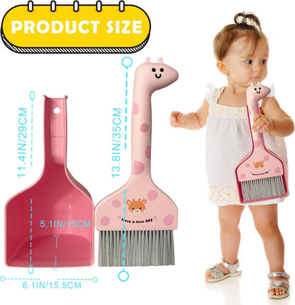 Mini Broom and Dustpan Set Cartoon Small Broom with Dustpan Combo Set Cute Cleaning Kit for Home Office Floor (Orange)