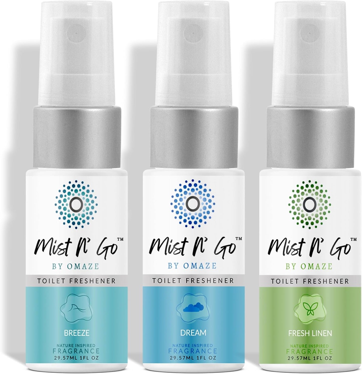 Mist N’ Go by Omaze Travel Bathroom Spray for Toilet Spray Odor Eliminator - Travel Toilet Spray for Bathroom Air Freshener Spray for Bathroom Deodorizer - Clean Mix, Travel Size (1oz x2)