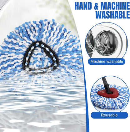 16 Pcs Spin Mop Replacement Heads, 360° Easy Wring Spin Mop 100% Microfiber Refill, Easy Cleaning Spin Mop Heads, 2 Tank System Replace Head for Easy House Cleaning Floor Mopping, Blue&White