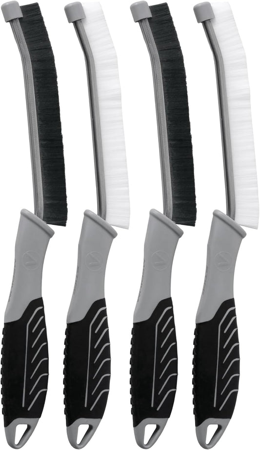 VIKING Car Detailing Brush Set for Car Cleaning Kit, Multi-Purpose Interior Car Cleaner Brush Set for Interior Detail, Includes Medium Bristles and Stiff Bristles, 4 Pack, Black/White