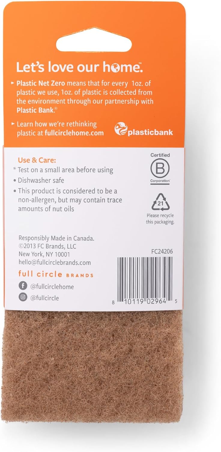 Full Circle Agave Leaf Scour Pads – Pack of 3 – Maximum Strength, Non-Scratch Dish Scrubber Made with Plant-Based & Recycled Materials, Safe for Nonstick