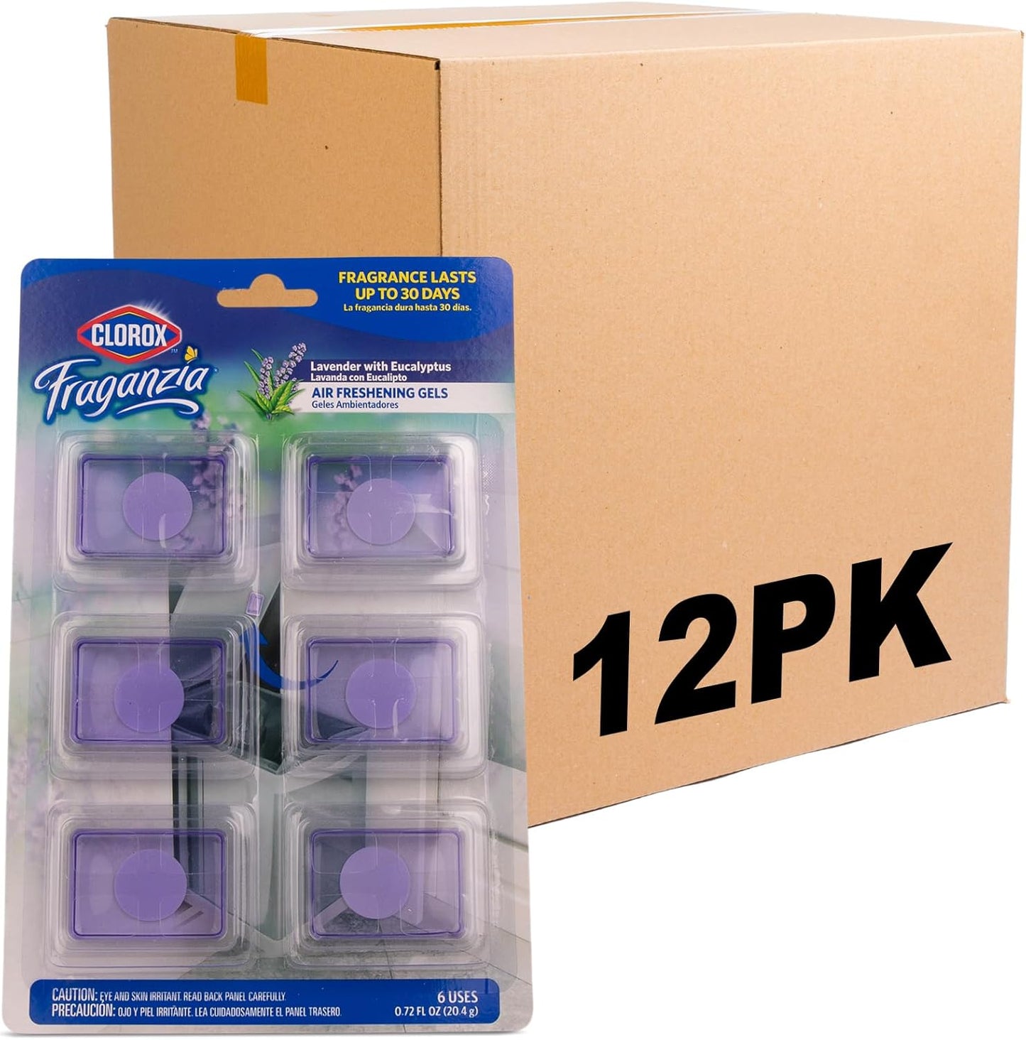 Clorox Fraganzia Stick-On Gel Fresheners, Lavender with Eucalyptus Trash Can Deodorizer Up to 30 Days Scent, Odor Absorber for Kitchen, Bathroom, Closet, No Plug or Batteries, 0.12 Fl Oz, 6 Count