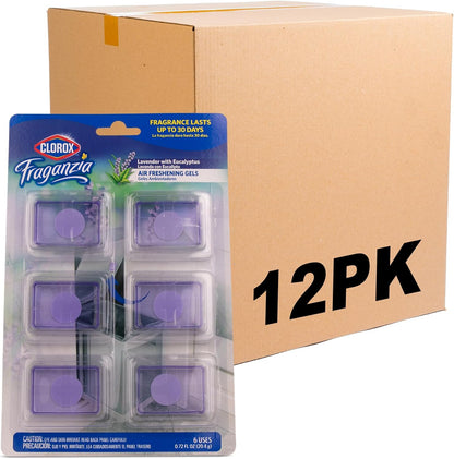 Clorox Fraganzia Stick-On Gel Fresheners, Lavender with Eucalyptus Trash Can Deodorizer Up to 30 Days Scent, Odor Absorber for Kitchen, Bathroom, Closet, No Plug or Batteries, 0.12 Fl Oz, 6 Count