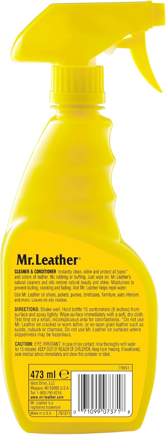 MR. LEATHER Cleaner and Conditioner (8 oz) - Restores & Protects All Leather with Natural Oils - Hydrating and Water-Repelling Cream for Couches, Car Interior, Shoes, and Bags