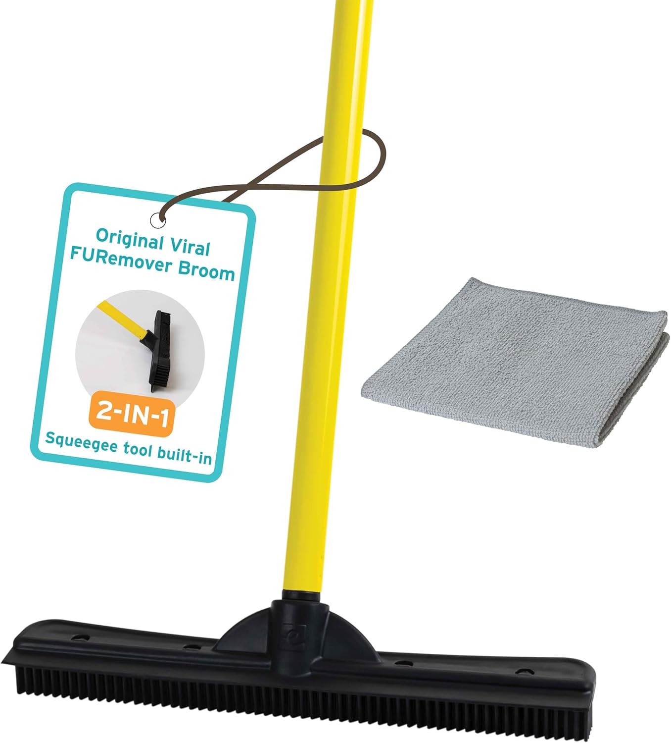 FURemover Pet Hair Removal Rubber Broom, 61" Telescopic Handle