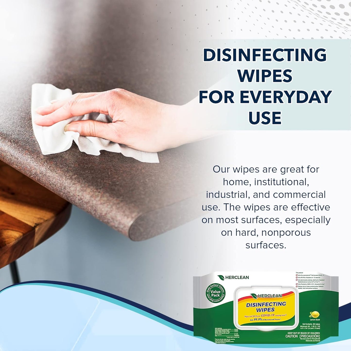 Herclean Wipes, Cleaning Wipes, Household Cleaning Wipes - Office Supplies, School Supplies, Travel Essentials, Home Essentials (80pcs/Flatpack)/12 PER CASE