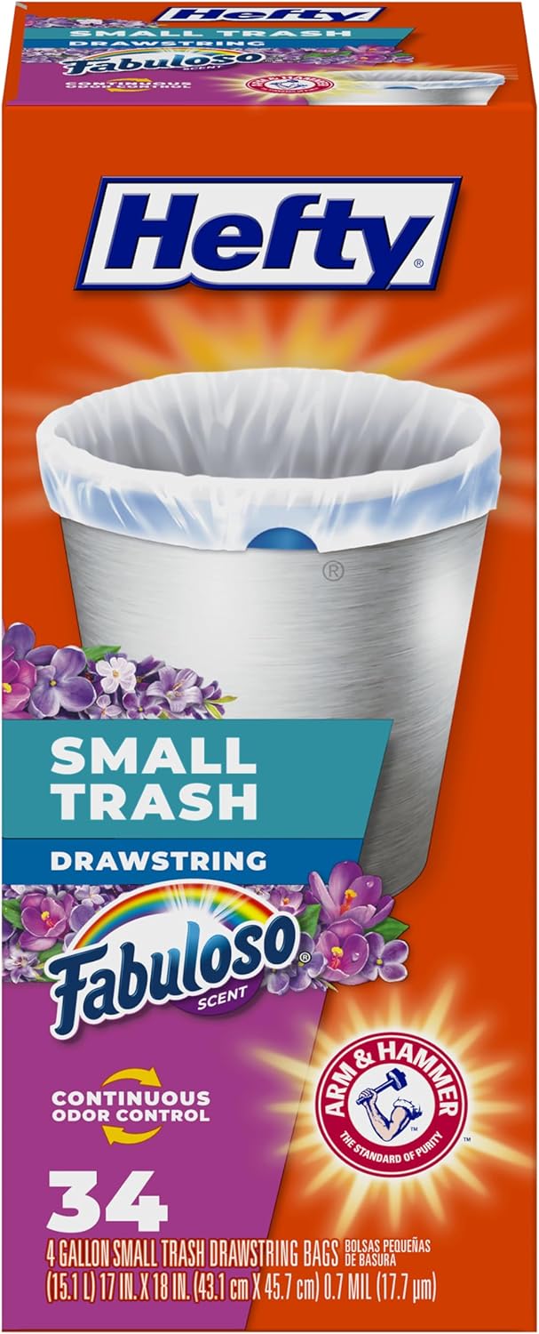 Hefty Small Trash Bags, Flap Tie, Lavender & Sweet Vanilla Scent, 4 Gallon, 26 Count