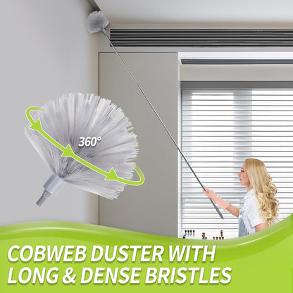 IVYROLL Cobweb Duster with Extension Pole, Spider Web Brush & Ceiling Cleaning Kit, 100" Microfiber Feather Duster Cleaner with Washable Head for Ceiling Fan, Furniture, Home
