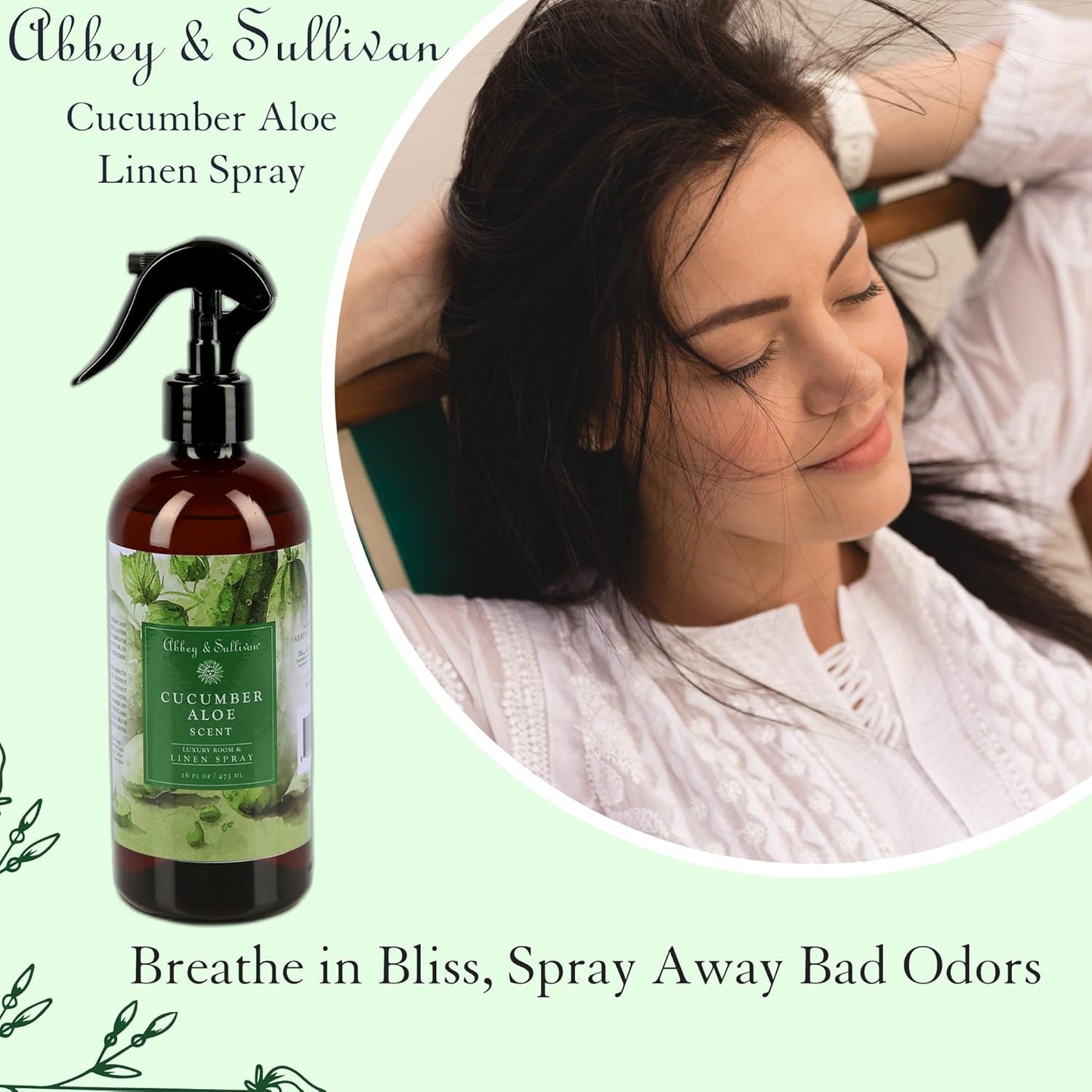 Abbey & Sullivan Linen Spray, Cucumber Aloe, Fabric Freshener and Fragrance Room Spray, Pack of 2, 16 oz