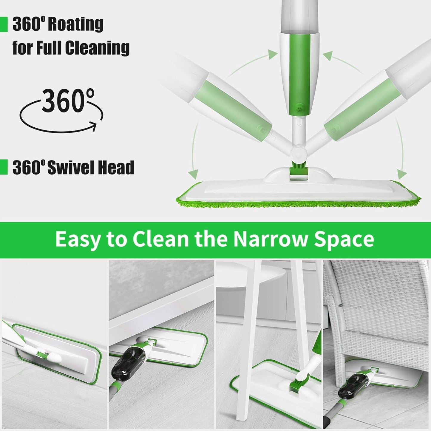 Mops for Floor Cleaning Wet Spray Mop with 14 oz Refillable Bottle and 2 Washable Microfiber Pads Home or Commercial Use Dry Wet Flat Mop for Hardwood Laminate Wood Ceramic