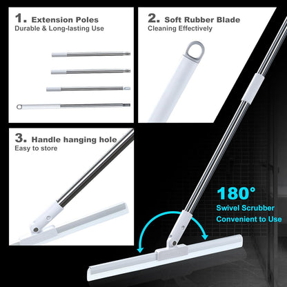 JOYBOS Rubber Floor Squeegee for Smooth Surface Concrete Floor, Tile Floor, Heavy Duty Garage Shower Floor Squeegee Broom for Removing Water, Commercial Scrubber Mop with Adjustable Long Handle (XL)