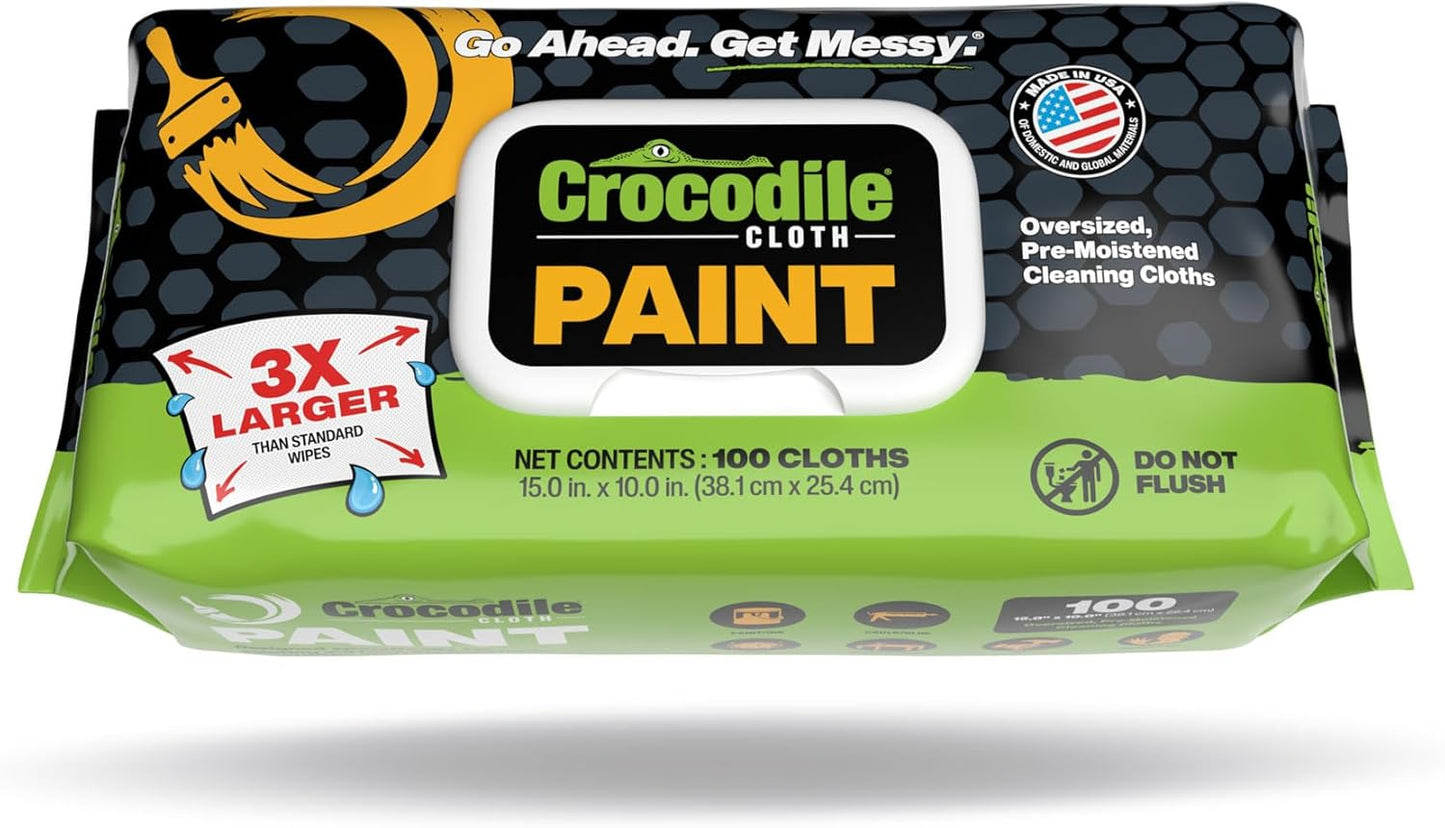 Crocodile Cloth Paint Cleaning Wipes, 600 Count (6 Packs of 100) – Extra-Large 15” x 10” Heavy-Duty Wipes for Paint Prep & Cleanup, Adhesive & Caulk Removal – Painters, Contractors & DIY
