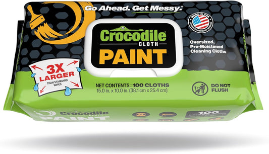 Crocodile Cloth Paint Cleaning Wipes, 600 Count (6 Packs of 100) – Extra-Large 15” x 10” Heavy-Duty Wipes for Paint Prep & Cleanup, Adhesive & Caulk Removal – Painters, Contractors & DIY