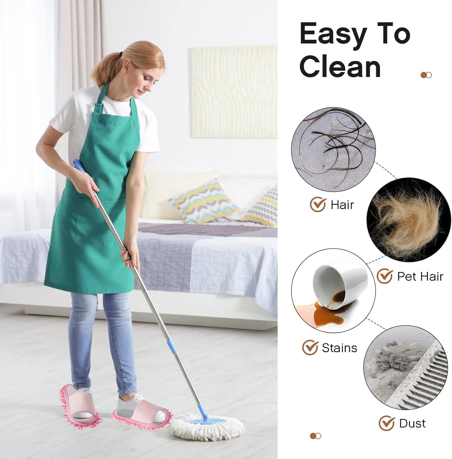 Jecery 4 Pair Washable Microfiber Mop Slippers Detachable Dusting Shoes for Floor Cleaning, Office & Home Use Suitable for Women & Men(Blue, Brown, Beige, White,L Size)