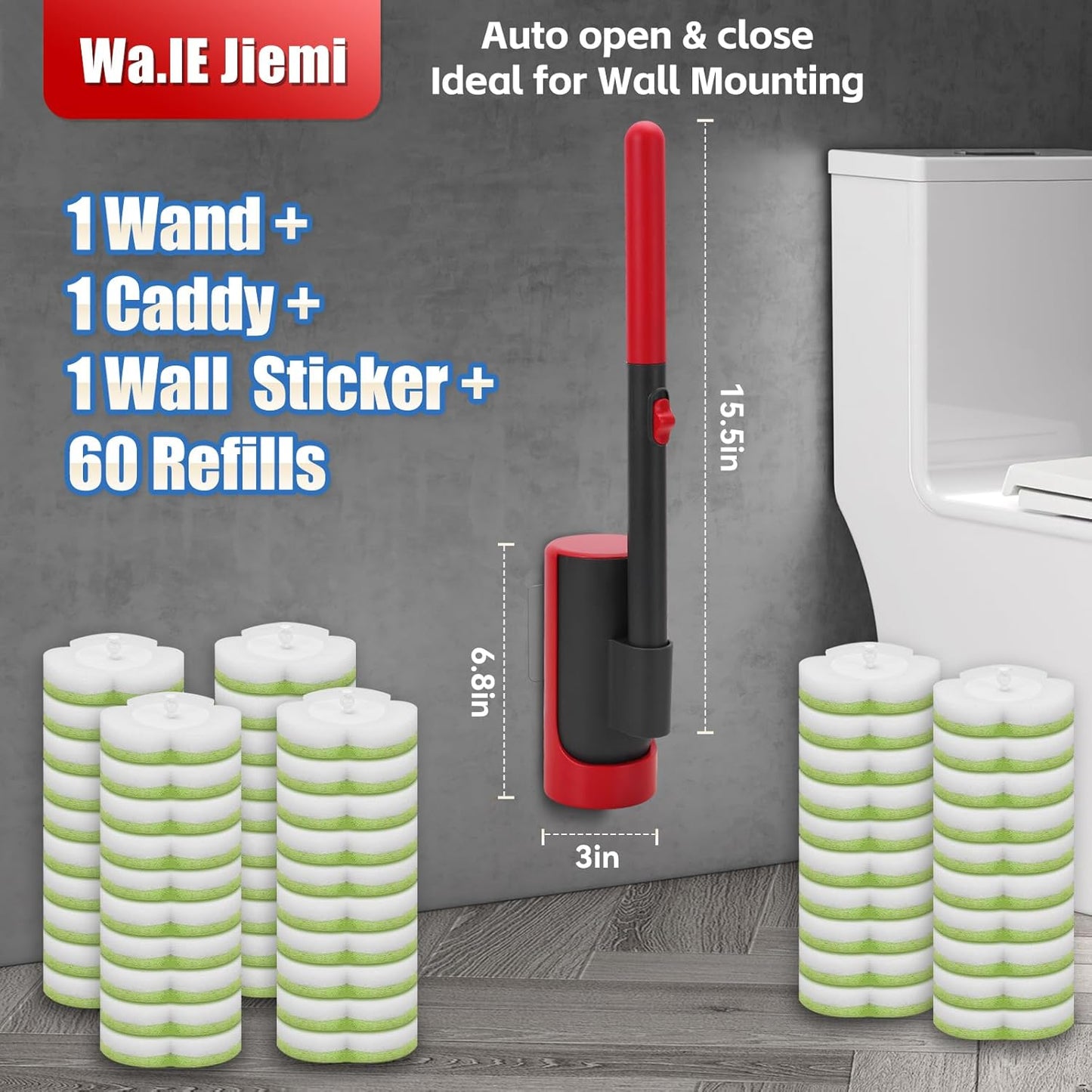 Disposable Toilet Brush Kit with 30 Refills, No-Touch Toilet Wand Cleaning System, Wall Mounted Toilet Bowl Cleaner for Bathroom, Sink, Bathtub – Hygienic Deep Cleaning