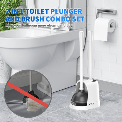 LOVLOY Toilet Plunger and Brush,2 Pack Bowl Brush and Heavy Duty Toilet Plunger Set with Ventilated Holder, 2-in-1 Toilet Brush and Plunger Combo for 5.3-inch Toilet Drain Bathroom Cleaning