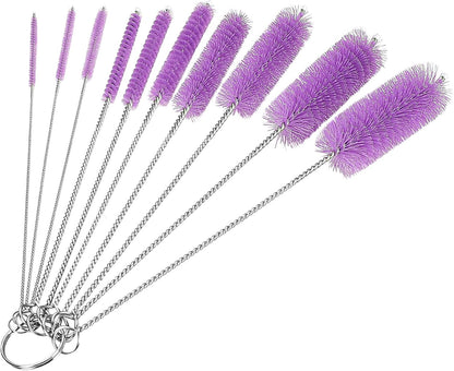 CiaraQ Bottle Cleaning Brushes, 8 Inch Nylon Tube Brush Set, Cleaner for Narrow Neck Bottles Cups with Hook, Set of 10pcs