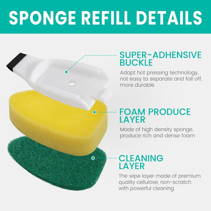 Dishwand with Refills, Dish Wand with Handle Replacement Sponge Heads, Non Scratch Soap Control Leak-Proof Dispenser Scrub,Heavy Duty Advanced Scrubber Brush Pads for Cleaning Dishes Sink Washing Tool