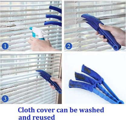 Blind Cleaner Duster Tool, 7 Finger & 3 Finger Window Venetian Blind Brushes, Washable Mini Cleaner Brush, Venetian Blinds Duster Brush for Window & Air Conditioner Fan, 2 Pack, Blue, PP+Microfiber