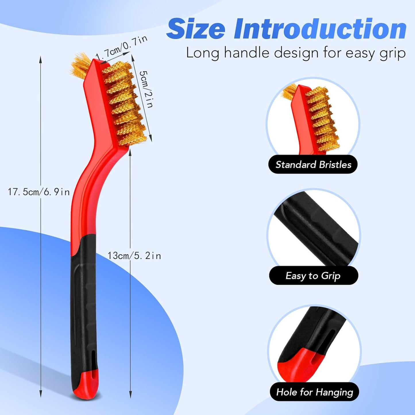 Wire Brush Set, 6 Pcs Brass/Stainless Steel/Nylon Wire Brushes for Cleaning with Curved Handle Grip for Rust Removal, Dirt, Paint Scrubbing