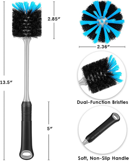 MOSOLAN Water Bottle Cleaning Brush, Long Handle Flexible Scrub Brush for Water Bottles, Glasswares, Mugs, Flasks, Tumblers, Vases, and Kitchen Sink, 2 Pack