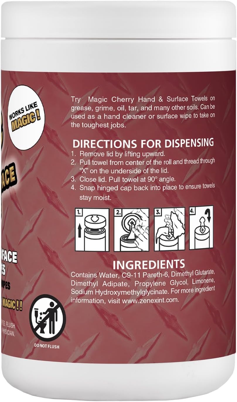 Magic Cherry Scented Heavy Duty Cleaning Wipes - Single Sided Hand & Surface Shop Towels | Professional-grade Cleaning | Waterless | Cleans Grease, Oil, Dirt, & more (1 Pack | 90 Sheets Total)