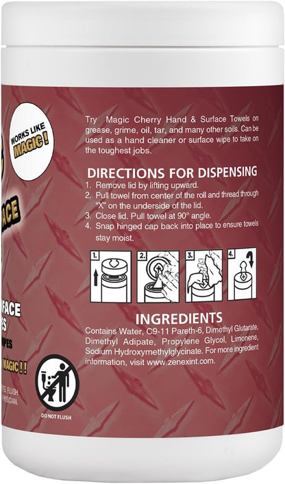 Magic Cherry Scented Heavy Duty Cleaning Wipes - Single Sided Hand & Surface Shop Towels | Professional-grade Cleaning | Waterless | Cleans Grease, Oil, Dirt, & more (1 Pack | 90 Sheets Total)