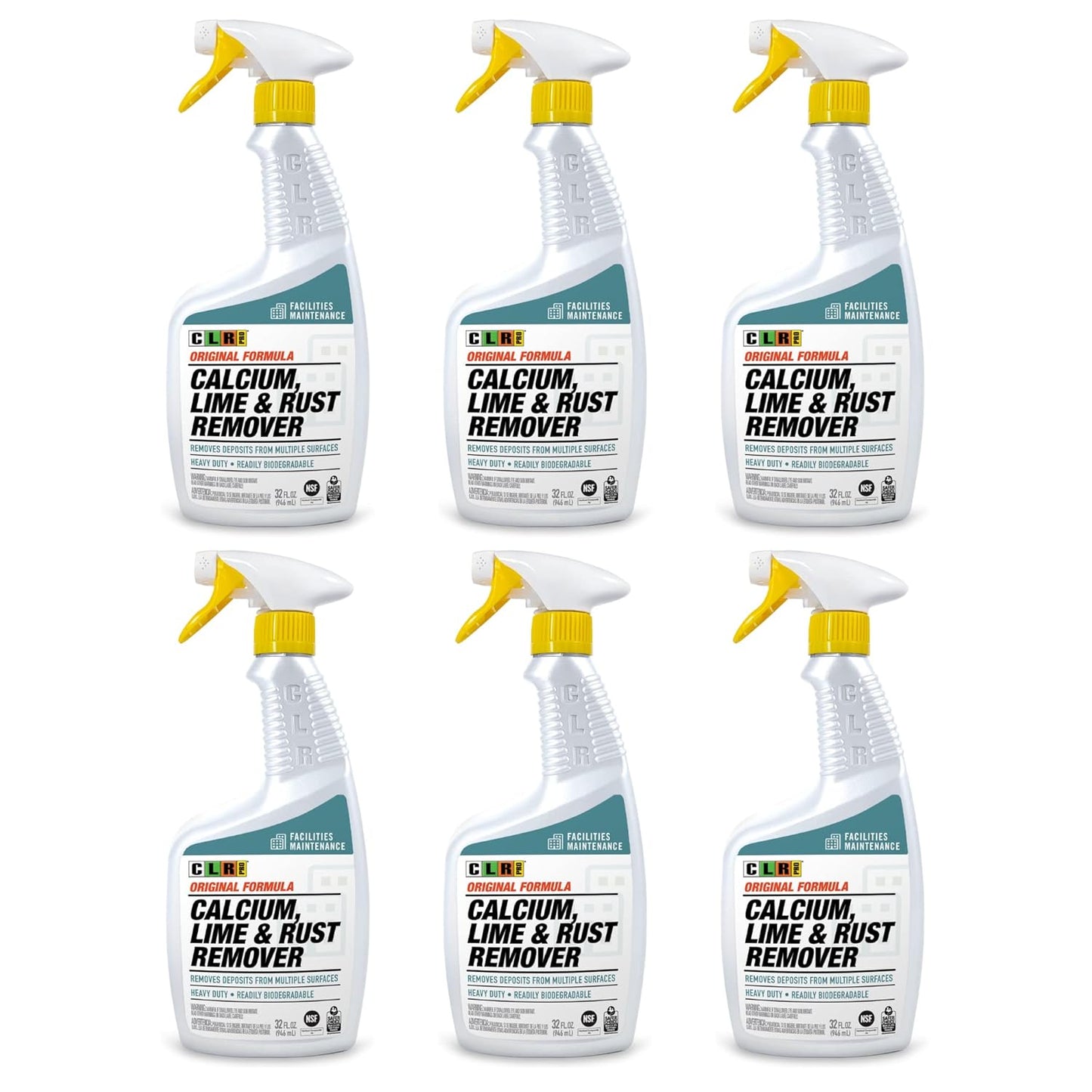 CLR PRO Calcium, Lime & Rust Remover - Quickly Removes Calcium and Lime Deposits, Stubborn Rust Stains, and Household Hard Water Deposits (32 Ounce Spray (Pack of 6))