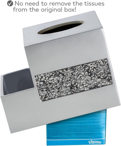 Creative Scents Crackled Glass Toilet Brush with Holder - Silver Toilet Bowl Cleaner Brush and Holder - Good Grip, Deep Cleaning, Decorative Design Compact Toilet Bowl Scrubber