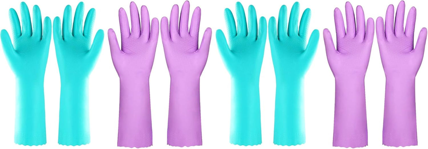 Elgood Reusable Dishwashing Cleaning Gloves with Latex free, Cotton lining,Kitchen Gloves 2 Pairs,Purple+blue Medium