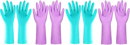 Elgood Reusable Dishwashing Cleaning Gloves with Latex free, Cotton lining,Kitchen Gloves 2 Pairs,Purple+blue Medium