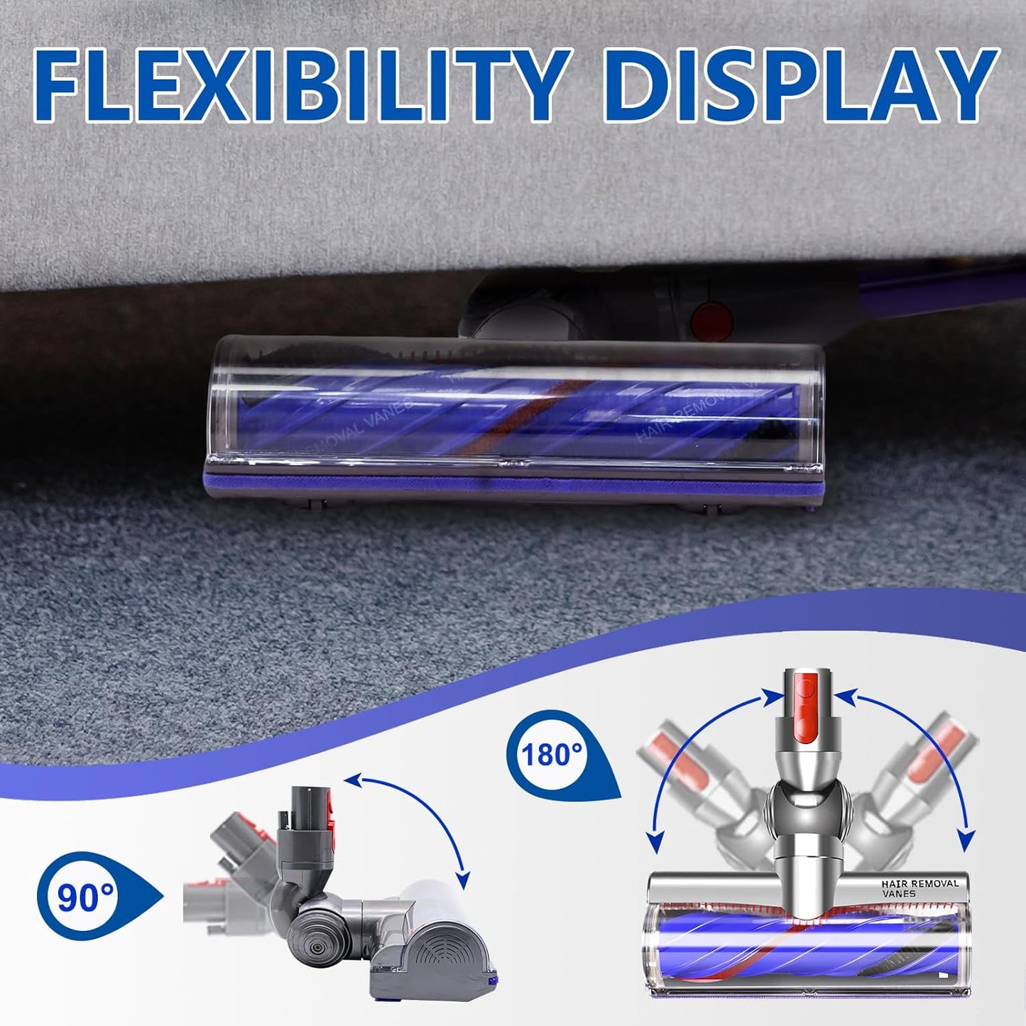 Vacuum Head Replacement Compatible with Dyson V8 V10 V11 V15 Vacuum Cleaner Upgrade Anti-Tangle Replacement Cleaner Head with Adjustable Suction Green Light Suitable for Hardwood Floor