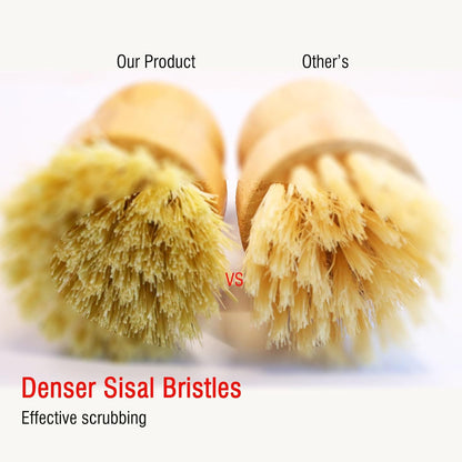 Bamboo Vegetable Brush Set, Natural Bristle Dish Brush with Holder, Eco Friendly Soft Dish Scrubber Kitchen Brush for Dishes