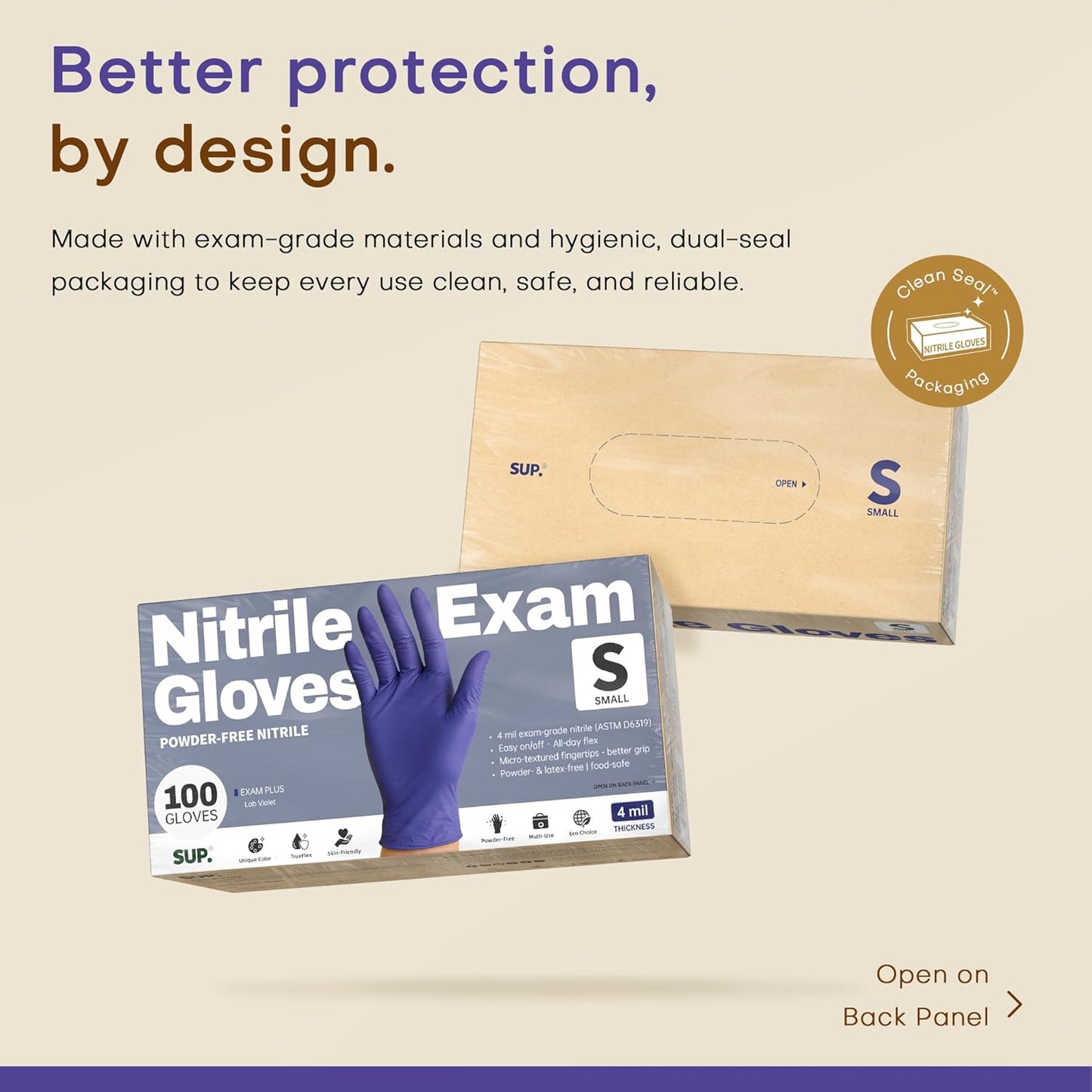 SUP Powder-Free Nitrile Exam Gloves, 100 Count Food Safe Latex-Free Medical Non-Sterile Cooking Disposable Glove, Blue Violet