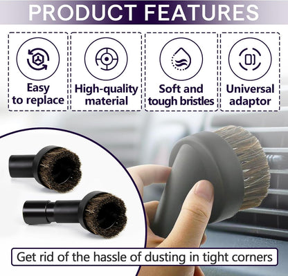 3PCS Horse Hair Brush Vacuum Attachment Set - Black Round Horse Hair Vacuum Attachments & Brushes - Shop Vac Brush Attachment for Most Vacuum Cleaners Accessories - 1 1/4" Vacuum Attachments Included