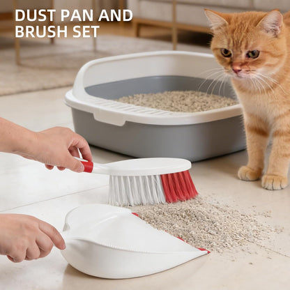 NACENA Dust Pan and Brush Set, Large Hand Broom and Dustpan Set Large Brush and Dustpan Set for Camping Broom and Dustpan Combo for Daily Cleaning Pet Hair Office Home Car, White & Red