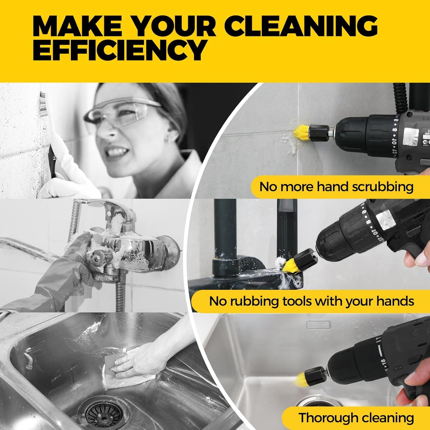 Holikme 6 piece Drill Brush with Multi-Purpose & Grout Head,Crevice Cleaning Brush，3/4”W Drill Brush Attachment Set, Detailing Brushes for Home/Kitchen/Bathroom/Grout/Tile/Shower/Tub
